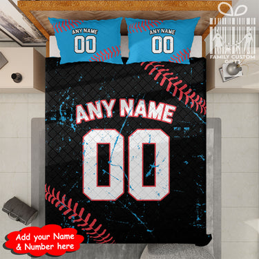 Custom Quilt Sets Miami Jersey Personalized Baseball Premium Quilt Bedding for Men Women